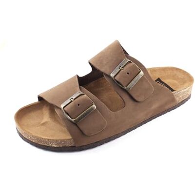 Casual Sandales en cuir nubuck pour homme Mules en cuir véritable avec semelle en liège Fabriquées en Espagne, marron, 47 EU - Publicité Casual Sandales en cuir nubuck pour homme Mules en cuir véritable avec semelle en liège Fabriquées en Espagne, marron, 47 EU - Publicité