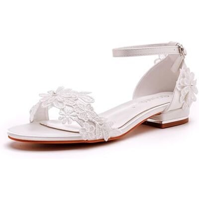 FGRID Sandales de Mariage à Talons Bas épais pour Femmes, Sandales de mariée Sexy à Bout Ouvert en Dentelle Blanche, Sandales d'été en Satin avec Boucle de Cheville Dolly,Ivoire,41 - Publicité FGRID Sandales de Mariage à Talons Bas épais pour Femmes, Sandales de mariée Sexy à Bout Ouvert en Dentelle Blanche, Sandales d'été en Satin avec Boucle de Cheville Dolly,Ivoire,41 - Publicité