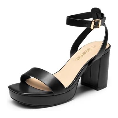 DREAM PAIRS Sandales à talon compensé à bout carré pour femme Sandales à talon bloc pour mariage, fête, bal de fin d'année, Noir PU, 39 EU - Publicité DREAM PAIRS Sandales à talon compensé à bout carré pour femme Sandales à talon bloc pour mariage, fête, bal de fin d'année, Noir PU, 39 EU - Publicité