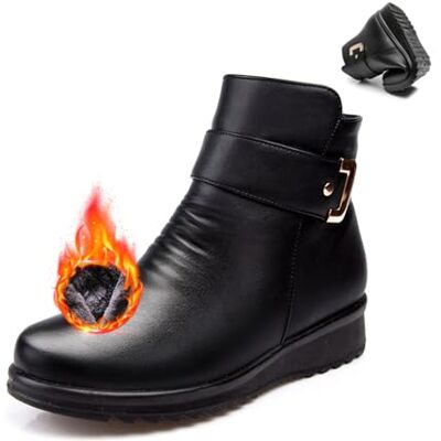 MAOAEAD Bottes orthopédiques en laine et cuir véritable à boucle métallique pour femmes Bottines d'hiver chaudes antidérapantes en cuir velours - Publicité MAOAEAD Bottes orthopédiques en laine et cuir véritable à boucle métallique pour femmes Bottines d'hiver chaudes antidérapantes en cuir velours - Publicité