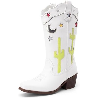 Dream Pairs Bottes western pour filles, bottes western mi-mollet avec talon bas et bout carré pour enfants petits et grands, blanc, 3 Little Kid - Publicité Dream Pairs Bottes western pour filles, bottes western mi-mollet avec talon bas et bout carré pour enfants petits et grands, blanc, 3 Little Kid - Publicité