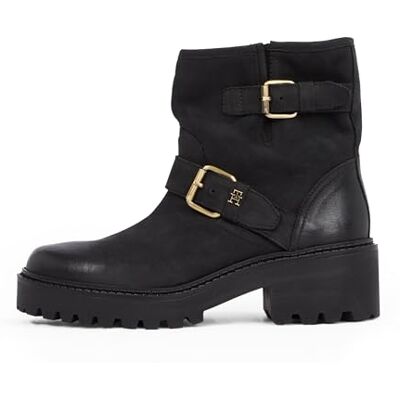 Tommy Hilfiger Bottes Mid Boot Femme Biker Double Buckle en Cuir, Noir (Black), 36 - Publicité Tommy Hilfiger Bottes Mid Boot Femme Biker Double Buckle en Cuir, Noir (Black), 36 - Publicité