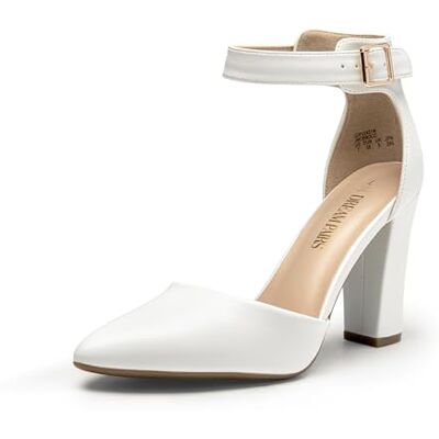 DREAM PAIRS Escarpins à talons hauts et épais à bout pointu avec bride à la cheville pour femme Chaussures de mariage et de fête, Blanc/similicuir, 37.5 EU - Publicité DREAM PAIRS Escarpins à talons hauts et épais à bout pointu avec bride à la cheville pour femme Chaussures de mariage et de fête, Blanc/similicuir, 37.5 EU - Publicité