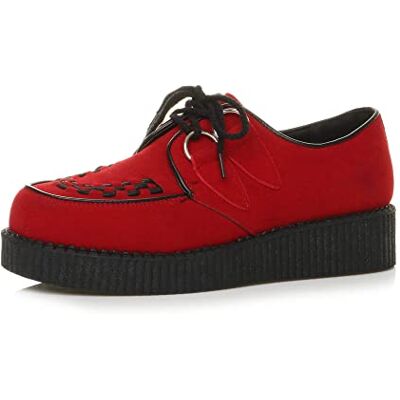 Ajvani Chaussures Semelles compensées Lacets Plateforme Gothiques Creepers, Daim Rouge, Taille 8 - Publicité Ajvani Chaussures Semelles compensées Lacets Plateforme Gothiques Creepers, Daim Rouge, Taille 8 - Publicité