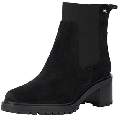 Tommy Hilfiger Bottines Chelsea Femme Flag Mid Heel Suede en Daim, Noir (Black), 36 - Publicité Tommy Hilfiger Bottines Chelsea Femme Flag Mid Heel Suede en Daim, Noir (Black), 36 - Publicité