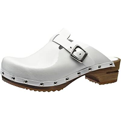 Sanita Krisla Sabots Ouverts Produit Original Fabriqué à la Main pour Femme Sabots en Cuir avec Semelle en Bois Semelle Durable Blanc 39 EU - Publicité Sanita Krisla Sabots Ouverts Produit Original Fabriqué à la Main pour Femme Sabots en Cuir avec Semelle en Bois Semelle Durable Blanc 39 EU - Publicité