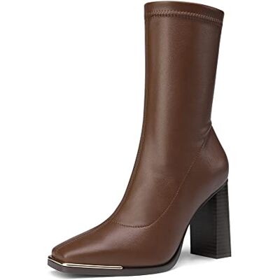 DREAM PAIRS Bottes mi-mollets pour femme Tige en polyuréthane Pointe carrée, marron, 36 EU - Publicité DREAM PAIRS Bottes mi-mollets pour femme Tige en polyuréthane Pointe carrée, marron, 36 EU - Publicité