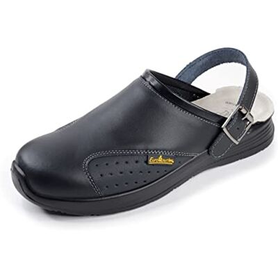 EuroRoutier Work Slipper, Sabots en Cuir avec Sangle Pivotant Ajustable et Boucle en métal OB A-E-FO SRC (Numeric_41) - Publicité EuroRoutier Work Slipper, Sabots en Cuir avec Sangle Pivotant Ajustable et Boucle en métal OB A-E-FO SRC (Numeric_41) - Publicité