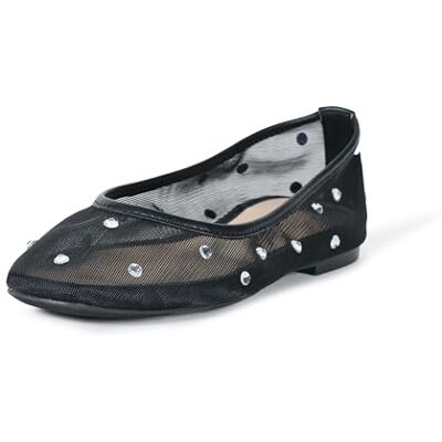 The Drop Ballerines Plates pour Femme avec nœud en Maille Noire et Strass, Pointure 42,5 - Publicité The Drop Ballerines Plates pour Femme avec nœud en Maille Noire et Strass, Pointure 42,5 - Publicité