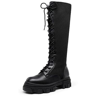 DREAM PAIRS Bottes Femme Hautes à Lacets Réglables, Bottes Plateformes Jusqu’au Genou avec Fermeture Éclair Latérale, Confortables et Polyvalentes,Size 40.5,Noir/Knitting,SDKB221W - Publicité DREAM PAIRS Bottes Femme Hautes à Lacets Réglables, Bottes Plateformes Jusqu’au Genou avec Fermeture Éclair Latérale, Confortables et Polyvalentes,Size 40.5,Noir/Knitting,SDKB221W - Publicité