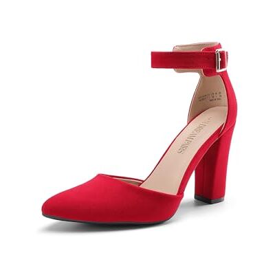 DREAM PAIRS Escarpins à talons hauts et carrés pour femme Chaussures de mariage et de fête Bout pointu fermé Bride à la cheville, Rouge, 41 EU - Publicité DREAM PAIRS Escarpins à talons hauts et carrés pour femme Chaussures de mariage et de fête Bout pointu fermé Bride à la cheville, Rouge, 41 EU - Publicité