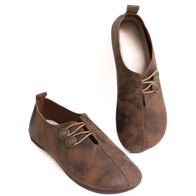 SSUIALIM Chaussures pour femme Chaussures plates kaki avec boutons pour une élégance quotidienne, Brun, 8.5 - Publicité SSUIALIM Chaussures pour femme Chaussures plates kaki avec boutons pour une élégance quotidienne, Brun, 8.5 - Publicité