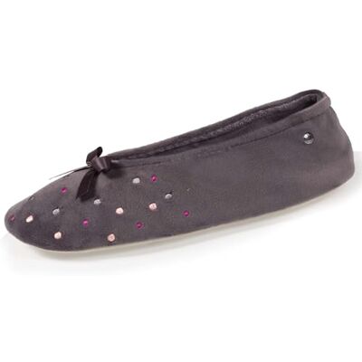 Isotoner Chaussons pantoufles Ballerines femme brodée pois, 39/40, gris foncé - Publicité Isotoner Chaussons pantoufles Ballerines femme brodée pois, 39/40, gris foncé - Publicité