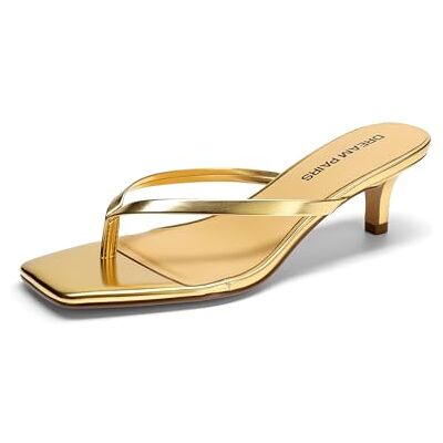 DREAM PAIRS Tongs à talons bas carrés à bout ouvert pour femme Tongs à talons de 4,9 cm pour vacances d'été, doré, 38.5 EU - Publicité DREAM PAIRS Tongs à talons bas carrés à bout ouvert pour femme Tongs à talons de 4,9 cm pour vacances d'été, doré, 38.5 EU - Publicité