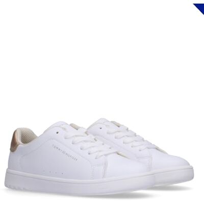Tommy Hilfiger Baskets Basses à Lacets, en Faux Cuir, Jack, Blanc/Platine, 31 - Publicité Tommy Hilfiger Baskets Basses à Lacets, en Faux Cuir, Jack, Blanc/Platine, 31 - Publicité