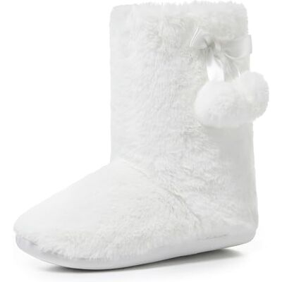 Polar Chaussons Bottines Femme en Fausse Fourrure – Memoire de Forme – Semelle Antiderapante en Caoutchouc – Chaussons Doux et Moelleux avec Pompons – Blanc UK7/EU40 - Publicité Polar Chaussons Bottines Femme en Fausse Fourrure – Memoire de Forme – Semelle Antiderapante en Caoutchouc – Chaussons Doux et Moelleux avec Pompons – Blanc UK7/EU40 - Publicité