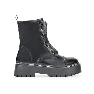 BOSANOVA Bottes militaires style punk avec plateforme dentée et lacets jusqu'au sommet. Fermeture à glissière. Chaussures pour femme noir 37 - Publicité BOSANOVA Bottes militaires style punk avec plateforme dentée et lacets jusqu'au sommet. Fermeture à glissière. Chaussures pour femme noir 37 - Publicité