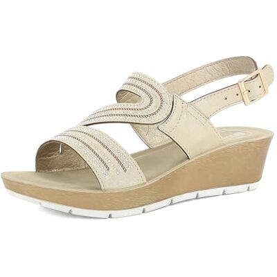 inblu Femme Sandali Donna Doppia Fascia Design A Strass, Con Cinturino Regolabile, Inserto Elastico E Tacco Di 5cm Multiprise, Sable, 40 EU - Publicité inblu Femme Sandali Donna Doppia Fascia Design A Strass, Con Cinturino Regolabile, Inserto Elastico E Tacco Di 5cm Multiprise, Sable, 40 EU - Publicité