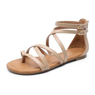 DREAM PAIRS – Sandales de gladiateur d’été élégantes pour femmes avec lanières croisées, sandales plates confortables de style décontracté, sandales de plage, sandales de pêcheur et de bride, nude, 42 - Publicité DREAM PAIRS – Sandales de gladiateur d’été élégantes pour femmes avec lanières croisées, sandales plates confortables de style décontracté, sandales de plage, sandales de pêcheur et de bride, nude, 42 - Publicité