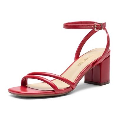 DREAM PAIRS Sandales à talons bas pour femme Bout ouvert Sangle de cheville Confortables Pour fête de mariage, Rouge, 36 EU - Publicité DREAM PAIRS Sandales à talons bas pour femme Bout ouvert Sangle de cheville Confortables Pour fête de mariage, Rouge, 36 EU - Publicité