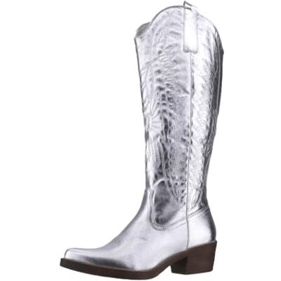 Elara Bottes Femme Bottes Cowboy Chunkyrayan F1225 Silver PU-36 - Publicité Elara Bottes Femme Bottes Cowboy Chunkyrayan F1225 Silver PU-36 - Publicité
