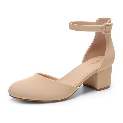DREAM PAIRS Escarpins fermés à bout rond avec sangle de cheville et talon épais pour femme, chaussures de mariage, de bureau, de fête, nude, 37.5 EU - Publicité DREAM PAIRS Escarpins fermés à bout rond avec sangle de cheville et talon épais pour femme, chaussures de mariage, de bureau, de fête, nude, 37.5 EU - Publicité