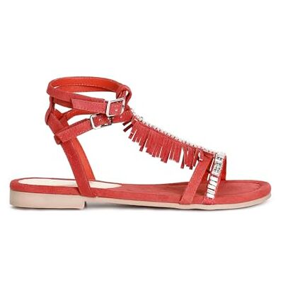 CAFèNOIR Sandales En Daim À Franges Et Chaîne En Strass, Pour Femme, Couleur Rouge, Taille 38 - Publicité CAFèNOIR Sandales En Daim À Franges Et Chaîne En Strass, Pour Femme, Couleur Rouge, Taille 38 - Publicité