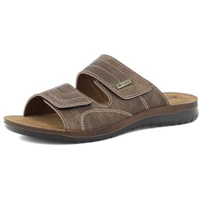 inblu Chaussons pour homme à double bande avec fermeture à déchirure, semelle intérieure en cuir véritable, marron foncé, 43 EU - Publicité inblu Chaussons pour homme à double bande avec fermeture à déchirure, semelle intérieure en cuir véritable, marron foncé, 43 EU - Publicité