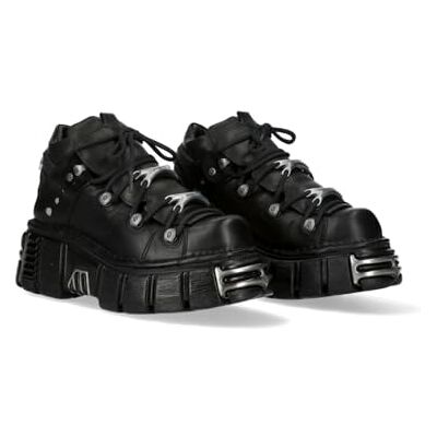New Rock Bottine Metallic pour homme et femme en cuir bovin noir, style gothique punk rock, plateforme 4 cm, talon 6 cm, semelle PU Ultra, laçage, collection Metallic TAILLE 36 - Publicité New Rock Bottine Metallic pour homme et femme en cuir bovin noir, style gothique punk rock, plateforme 4 cm, talon 6 cm, semelle PU Ultra, laçage, collection Metallic TAILLE 36 - Publicité