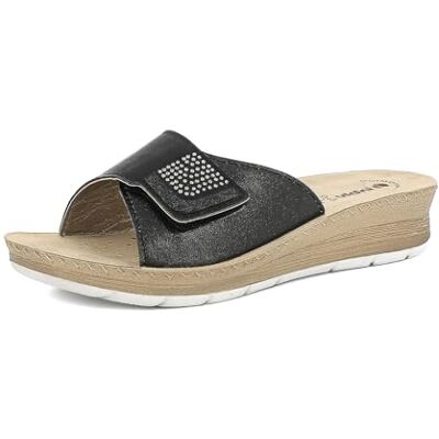 inblu Femme Ciabatte Donna A Fascia Con Chiusura A Strappo Regolabile E Strass, Plantare in Vera Pelle Sandale Glissante, Noir, 39 EU - Publicité inblu Femme Ciabatte Donna A Fascia Con Chiusura A Strappo Regolabile E Strass, Plantare in Vera Pelle Sandale Glissante, Noir, 39 EU - Publicité