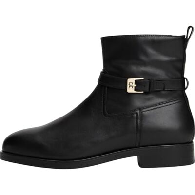 Tommy Hilfiger Bottines Femme Buckle Riding Cuir, Noir (Black), 38 - Publicité Tommy Hilfiger Bottines Femme Buckle Riding Cuir, Noir (Black), 38 - Publicité