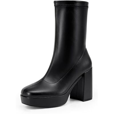 DREAM PAIRS Bottines Gogo mi-mollet pour femme avec talon haut et épais et bout carré, Polyuréthane noir., 37 EU - Publicité DREAM PAIRS Bottines Gogo mi-mollet pour femme avec talon haut et épais et bout carré, Polyuréthane noir., 37 EU - Publicité