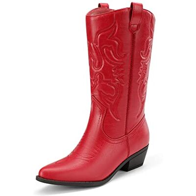 DREAM PAIRS Bottes Western Femme Boots Cowboy Mi-Mollet à Enfiler Style Cowgirl Bottines,Size 38.5,Rouge,SDMB2218W - Publicité DREAM PAIRS Bottes Western Femme Boots Cowboy Mi-Mollet à Enfiler Style Cowgirl Bottines,Size 38.5,Rouge,SDMB2218W - Publicité