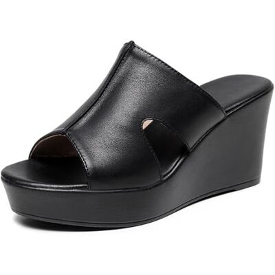 TNMIUH Sandales Compensées à Plateforme, Bout Ouvert, Style Mule, Cuir,Noir et Blanc,Black 8cm,37 EU - Publicité TNMIUH Sandales Compensées à Plateforme, Bout Ouvert, Style Mule, Cuir,Noir et Blanc,Black 8cm,37 EU - Publicité
