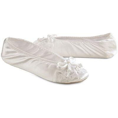 Isotoner Femme Soft Satin Ballerina Slippers with Embroidered Pearl Ballerines, Blanc, 37.5 EU - Publicité Isotoner Femme Soft Satin Ballerina Slippers with Embroidered Pearl Ballerines, Blanc, 37.5 EU - Publicité
