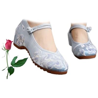 POIOZXD Pantoufles chinoises pour femmes, chaussures à talons compensés en satin, chaussures plates à enfiler, style chinois traditionnel brodé, bout rond, bleu, 38 EU - Publicité POIOZXD Pantoufles chinoises pour femmes, chaussures à talons compensés en satin, chaussures plates à enfiler, style chinois traditionnel brodé, bout rond, bleu, 38 EU - Publicité