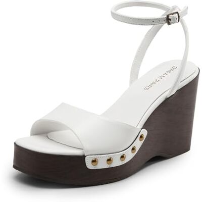 DREAM PAIRS Sandales compensées pour femme, sandales habillées à bout carré et boucle de cheville cloutées tendance pour l'été, blanc, 38 EU - Publicité DREAM PAIRS Sandales compensées pour femme, sandales habillées à bout carré et boucle de cheville cloutées tendance pour l'été, blanc, 38 EU - Publicité