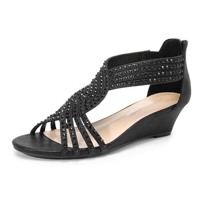 DREAM PAIRS Sandales compensées à bout ouvert pour femme avec strass scintillants et fermeture éclair Chaussures d'été élégantes pour femme, noir, 41 EU - Publicité DREAM PAIRS Sandales compensées à bout ouvert pour femme avec strass scintillants et fermeture éclair Chaussures d'été élégantes pour femme, noir, 41 EU - Publicité