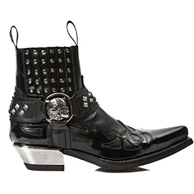 New Rock 7950-S9 Bottines Noires Western Goth Strap Crâne Étalon Metal41 - Publicité New Rock 7950-S9 Bottines Noires Western Goth Strap Crâne Étalon Metal41 - Publicité
