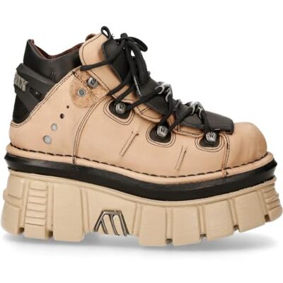 New Rock Bottines Gothiques à Plateforme en Cuir Beige M-106-S40 - Publicité New Rock Bottines Gothiques à Plateforme en Cuir Beige M-106-S40 - Publicité