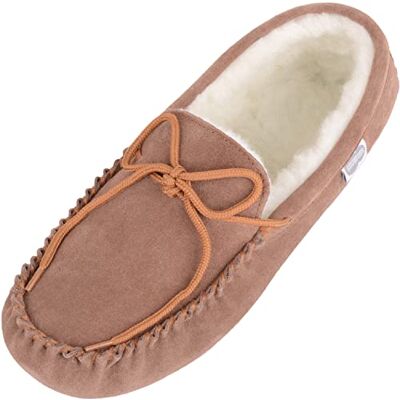 SNUGRUGS Chaussons mocassins en laine d'agneau avec semelle en daim pour femme, marron clair, 41 EU - Publicité SNUGRUGS Chaussons mocassins en laine d'agneau avec semelle en daim pour femme, marron clair, 41 EU - Publicité