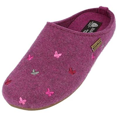 HAFLINGER Everest Farfalline Chaussons en feutre avec papillons brodés, Mûre, 41 EU - Publicité HAFLINGER Everest Farfalline Chaussons en feutre avec papillons brodés, Mûre, 41 EU - Publicité