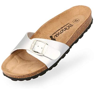 BOnova Mules Tenerife pour femme, en 10 couleurs, une bride tendance avec semelle en liège – Sandales confortables pour se sentir bien – Fabriquées dans l'UE, Bonoflor argenté, 41 EU - Publicité BOnova Mules Tenerife pour femme, en 10 couleurs, une bride tendance avec semelle en liège – Sandales confortables pour se sentir bien – Fabriquées dans l'UE, Bonoflor argenté, 41 EU - Publicité
