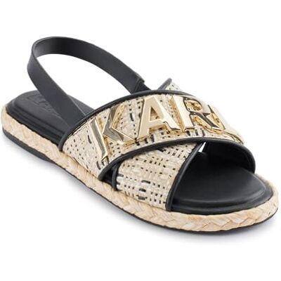 KARL LAGERFELD Sandales plates Charla-Slingback avec semelle intérieure rembourrée pour femme, naturel/noir, 38.5 EU - Publicité KARL LAGERFELD Sandales plates Charla-Slingback avec semelle intérieure rembourrée pour femme, naturel/noir, 38.5 EU - Publicité