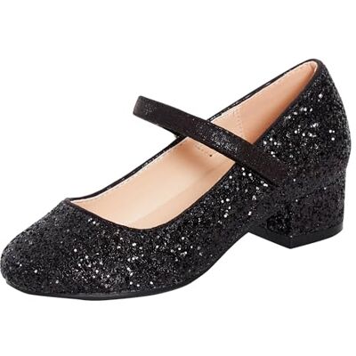Lora Dora Chaussures Mary Jane de fête à talon bas avec bride pour fillettes Noir noir pailleté, 28 EU - Publicité Lora Dora Chaussures Mary Jane de fête à talon bas avec bride pour fillettes Noir noir pailleté, 28 EU - Publicité
