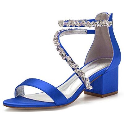 EICOFF Escarpins à Talons Bas Carrés Bout Ouvert pour Femmes Chaussures de Travail avec Brides à la Cheville Chaussures de Mariée pour Mariage,Bleu,37 EU - Publicité EICOFF Escarpins à Talons Bas Carrés Bout Ouvert pour Femmes Chaussures de Travail avec Brides à la Cheville Chaussures de Mariée pour Mariage,Bleu,37 EU - Publicité