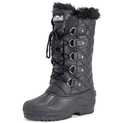Polar Femmes Tall Matelassé Fourrure Doublée Neige Tactique Imperméable Hauteur Du Genou En Marchant Bottes Noir Cuir UK5/EU38 YC0361 - Publicité Polar Femmes Tall Matelassé Fourrure Doublée Neige Tactique Imperméable Hauteur Du Genou En Marchant Bottes Noir Cuir UK5/EU38 YC0361 - Publicité