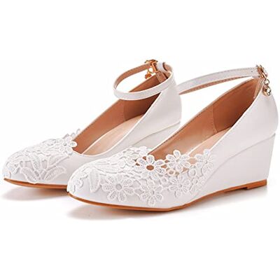 WHMMCO Chaussures de mariage pour femmes, Sandales de mariée compensées élégantes en dentelle florale de 5 CM, Robe de soirée de mariage Performance sur scène Escarpins en cristal,Blanc,35 EU - Publicité WHMMCO Chaussures de mariage pour femmes, Sandales de mariée compensées élégantes en dentelle florale de 5 CM, Robe de soirée de mariage Performance sur scène Escarpins en cristal,Blanc,35 EU - Publicité