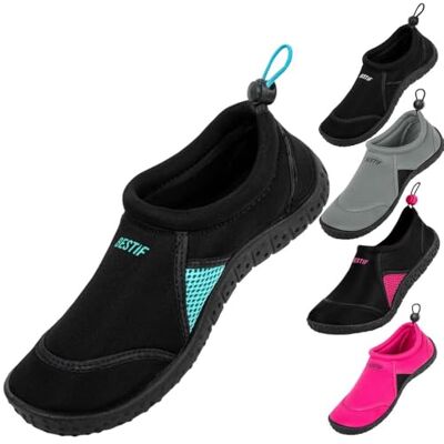 BESTIF Chaussures de Bain en néoprène pour Homme et Femme avec Cordon de Serrage Légères et Confortables Noir, Bleu Tailles 36-45, Noir/Turquoise, 36 EU - Publicité BESTIF Chaussures de Bain en néoprène pour Homme et Femme avec Cordon de Serrage Légères et Confortables Noir, Bleu Tailles 36-45, Noir/Turquoise, 36 EU - Publicité