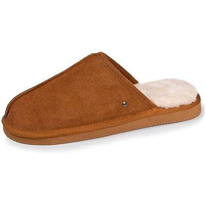 Isotoner Chaussons pantoufles Mules homme en cuir et interieur ultra doux en fausse fourrure, 46, camel - Publicité Isotoner Chaussons pantoufles Mules homme en cuir et interieur ultra doux en fausse fourrure, 46, camel - Publicité